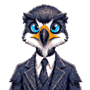 falcon, a pfp, black feathers, wearing a suit, jsut the face, blue eyes, 