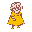 a sweet, hunched old lady in a yellow dress. for retro platformer game
