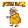a sweet, hunched old lady in a yellow dress. for retro platformer game