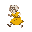 nice hunched old lady in a yellow dress. running to the right