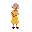 a sweet, hunched old lady in a yellow dress. for retro platformer game