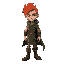 jump and run 2d character: slender young man with fiery red hair that frames his sharp features. his keen, amber-tinged eyes,clothed in worn leather and sturdy boots, garment is a flowing green cloak