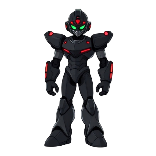 megaman like robot, but black with red lights