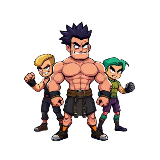 punk 16 bit pixel characters, muscular 
