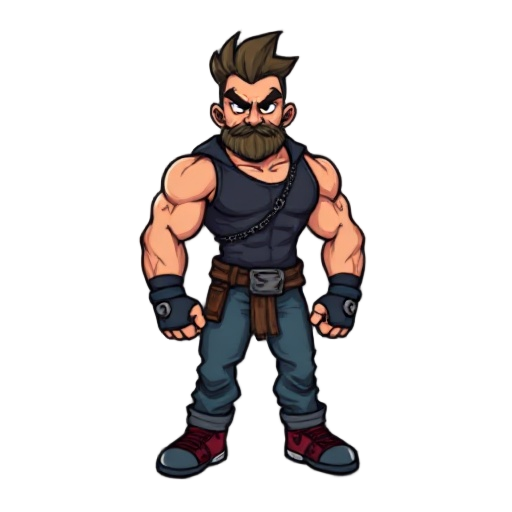 punk 16 bit characters, muscular 