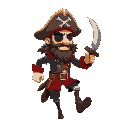 pixel art pirate captian with a peg leg and sword running