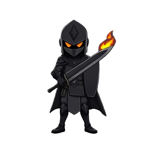 eu quero cavaleiro negro com uma espada negra que solta fogo flamejante negro