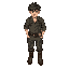 a young monster farmer, top-down view, wearing rolled-up plaid shirt, muddy boots, leather overalls, messy hair, enchanted lantern on belt, caring for werewolves, vampires, and mummies.