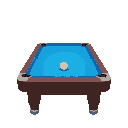 a close-up view of a shot on the pool table