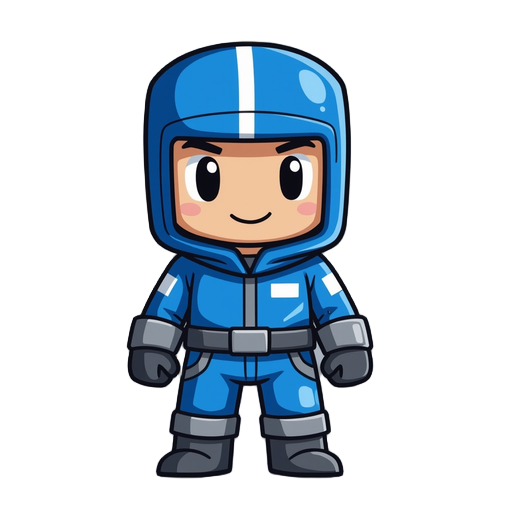 pixel character wearing a blue rob  gray with s a single white line on that face