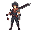 a 32x64 pixel art character in an anime-inspired style, designed with separate body parts for easy rigging. the character wields a massive sword, nearly as tall as them, with a simple but bold design.