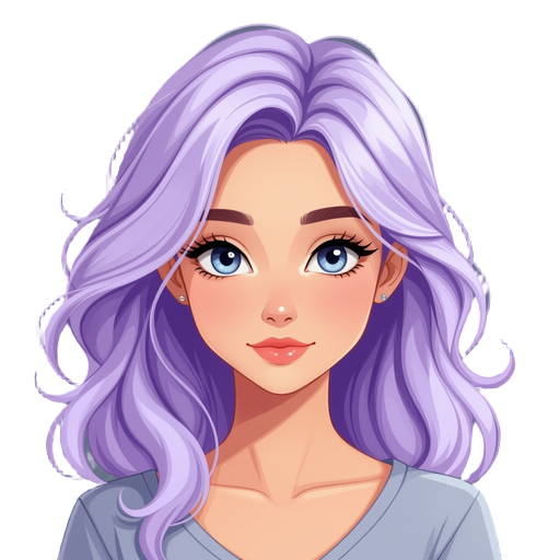 young female pale lavender flowy hair, dark eyes, calm looking, ethereal