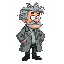 half side profile , fat , old crazy haired male scientist , 1.70 cm long