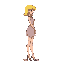 side profile. 35 years old woman with short dress , yellow hair and high heels. 1.70 height , fit. side profile