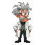 half side profile , fat , old crazy haired male scientist , 1.70 cm long realistic height