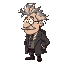 half side profile , fat , old crazy haired male scientist , 1.70 cm long
