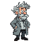 half side profile , fat , old crazy haired male scientist