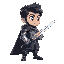 knight with sword,black hair,looking right