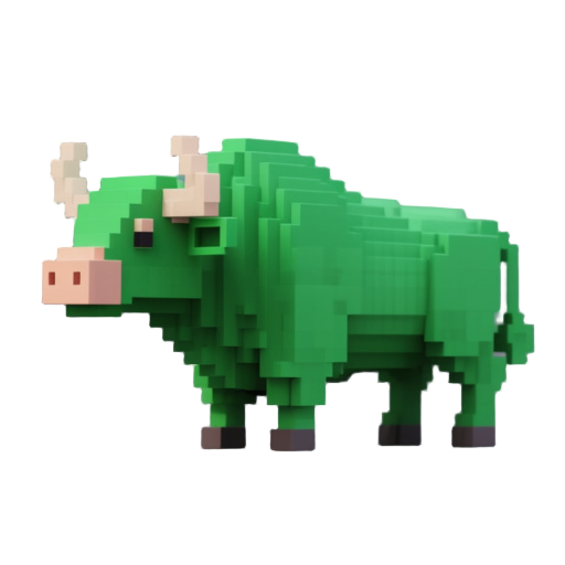 side view of a pixelated green bull