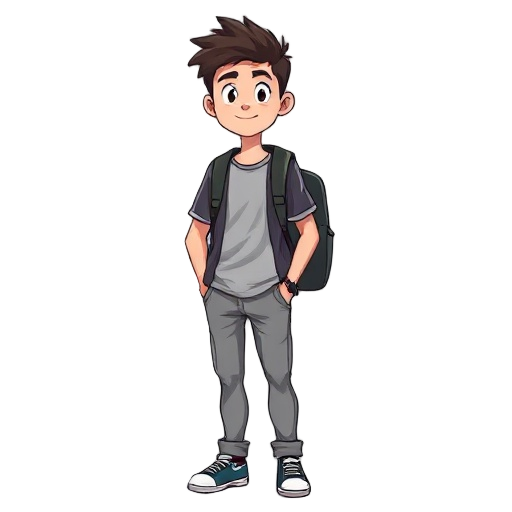 a adult college boy with a bag behind