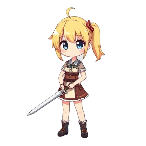 a gyaru-style girl with blonde hair, and a sword in her hand