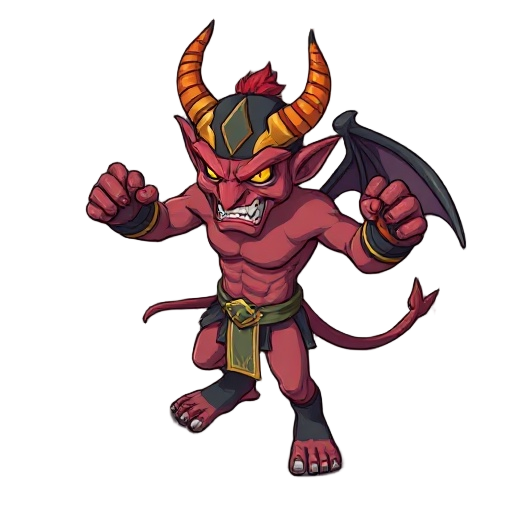 crie um demonio lutador de muaythai, com animações de correr, socar e chutar