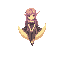an elf girl with pink hair sitting on a small crescent moon, top down view, top down 45 degress
