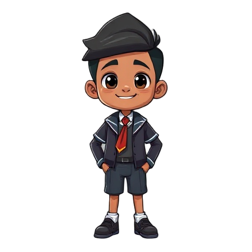 2d cartoon style, young zanzibarian student wearing school uniform,