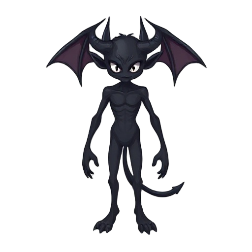 black demon with a human like figure, two eyes, and no other facial features. long long limbs, slender figure.