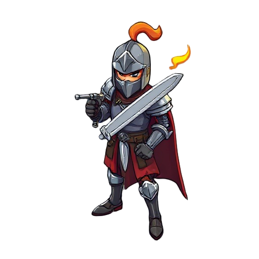 draw an knight with big burning sword