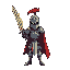 draw an knight with big burning sword