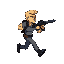 blonde strong man running with gun for run and gun game, side view, pixel-art, contra-like style, small head, gun in 2 hands