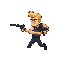 blonde strong man running with gun for run and gun game, side view, pixel-art, contra-like style, small head, gun in 2 hands