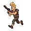 blonde strong man running with gun, side view, pixel-art, contra-like style, 