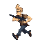 blonde strong man running with gun for run and gun game, side view, pixel-art, contra-like style, small head, gun in 2 hands