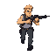 blonde strong man running with gun, side view, pixel-art, 