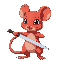 a red cute rat, pokemon style, using a sword