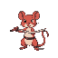 a red cute rat, pokemon style, black border, using a sword