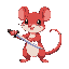a red cute rat, pokemon style, black border, using a sword
