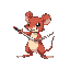 a red cute rat, pokemon style, black border, using a sword