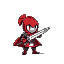 a red cute human knight, pokemon style, black border, using a sword