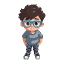 16x16 pixels boy with curly hair blue glasses