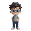 boy with curly hair blue glasses