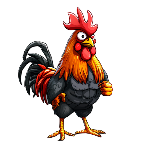 a rooster with a knife in his hand