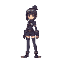 8bit pixel art of a very simple female character in a steampunk and cosmic style, designed for a sidescroller game, 32x64 resolution, minimalistic design with a single color outline