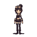 8bit pixel art of a very simple female character in a steampunk and cosmic style, designed for a sidescroller game, 32x64 resolution, minimalistic design with a single color outline
