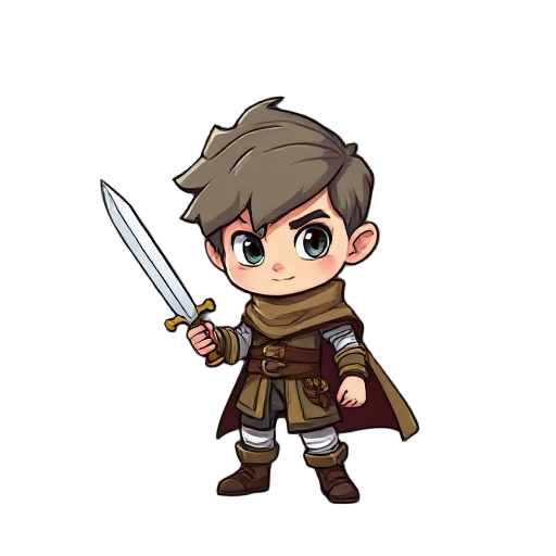 boy fantasy theme custome with sword chibi 2d (cartoon  basic drawing)