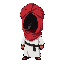 an arab figure wearing a red turban wrapped around his head, a black agal, and a white robe. inside his face, through the opening of the turban, is darkness, and smoke is visible from there.an arab figure wearing a red turban wrapped around his head, a bl