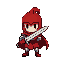 pixel art, little red knight, holding sword, 