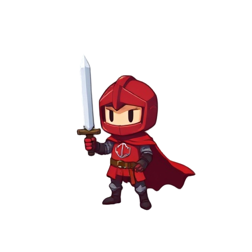 pixel art, little red knight, holding sword, 